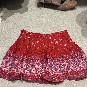 Free People Red Floral A-Line Skirt